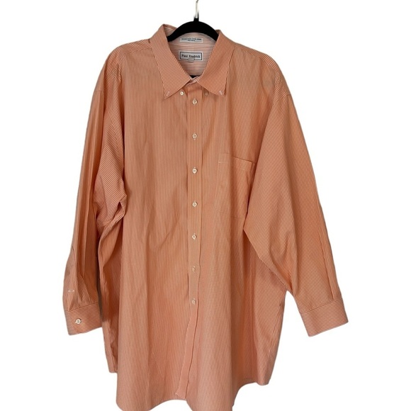 2/$25 Paul Fredrick Button Up Shirt Men 20/35 Long Sleeve Orange White Stripe … - Picture 2 of 6